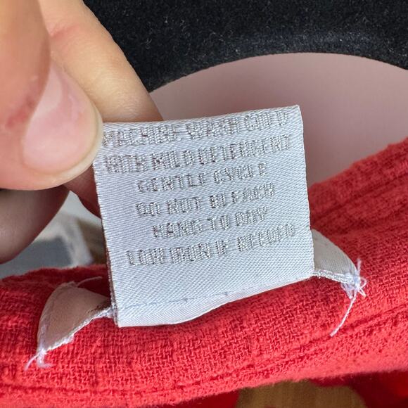 LIFE Evil Eye Embroidered Crop Top Red Collared Button Front Short Sleeve Sz L - Picture 4 of 5